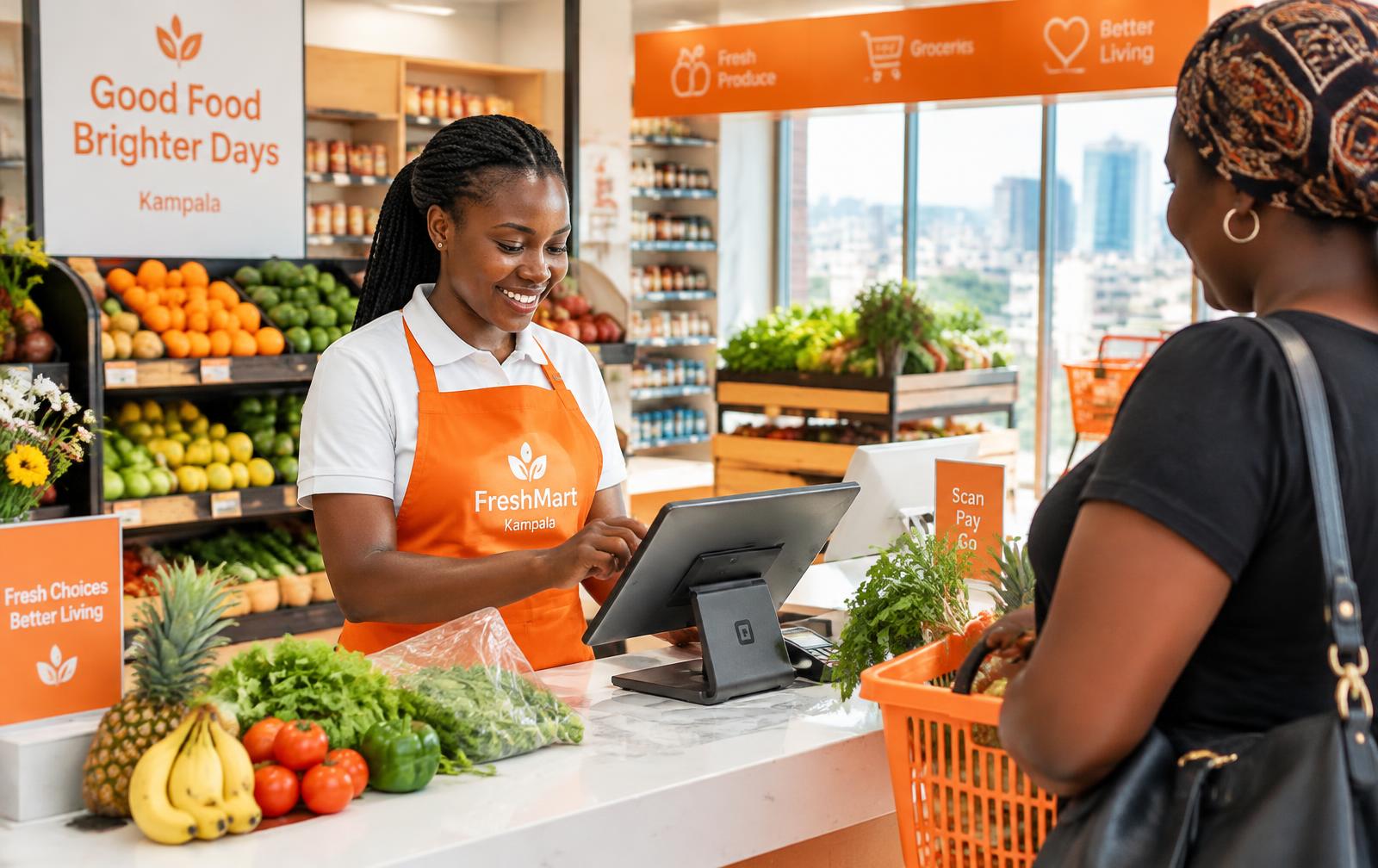 Cashier serving a customer at a Tillpoint checkout